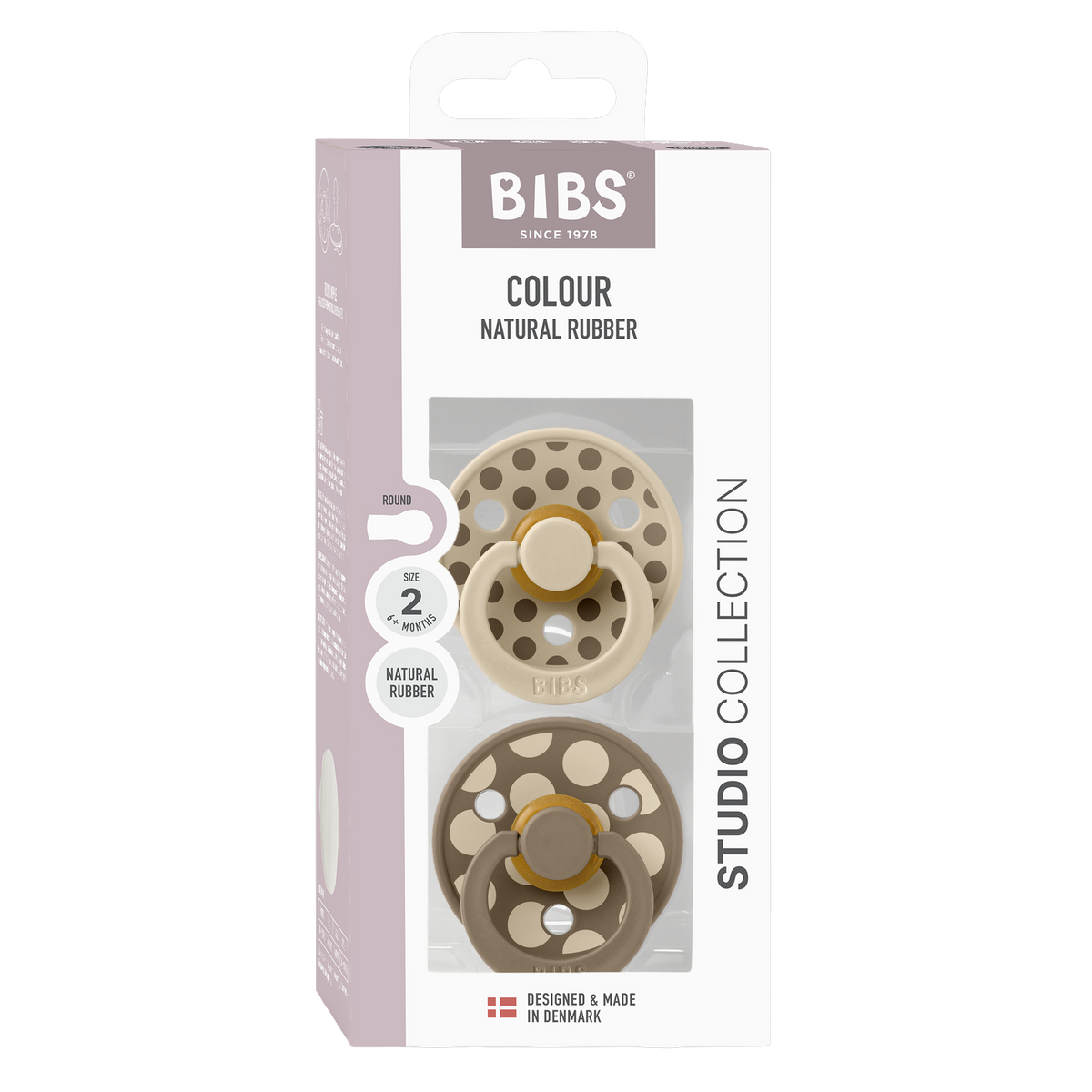 STUDIO Colour Pacifiers 2 Pack Polka - Vanilla/Dark Oak