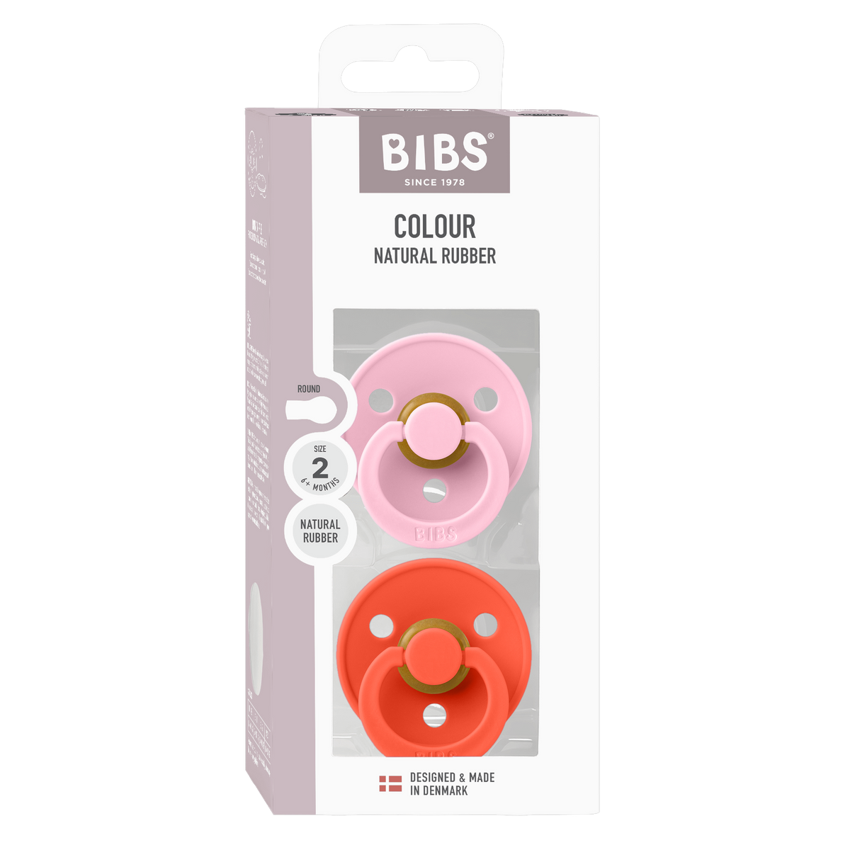 Colour Pacifiers 2 Pack - Baby Pink/Tango