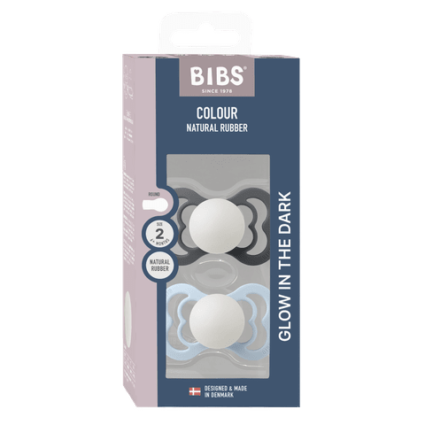 Supreme GLOW Pacifiers 2 Pack - Iron/Baby Blue