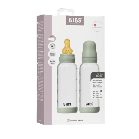 Baby Glass Bottle Set 240ml 2 Pack Latex - Sage