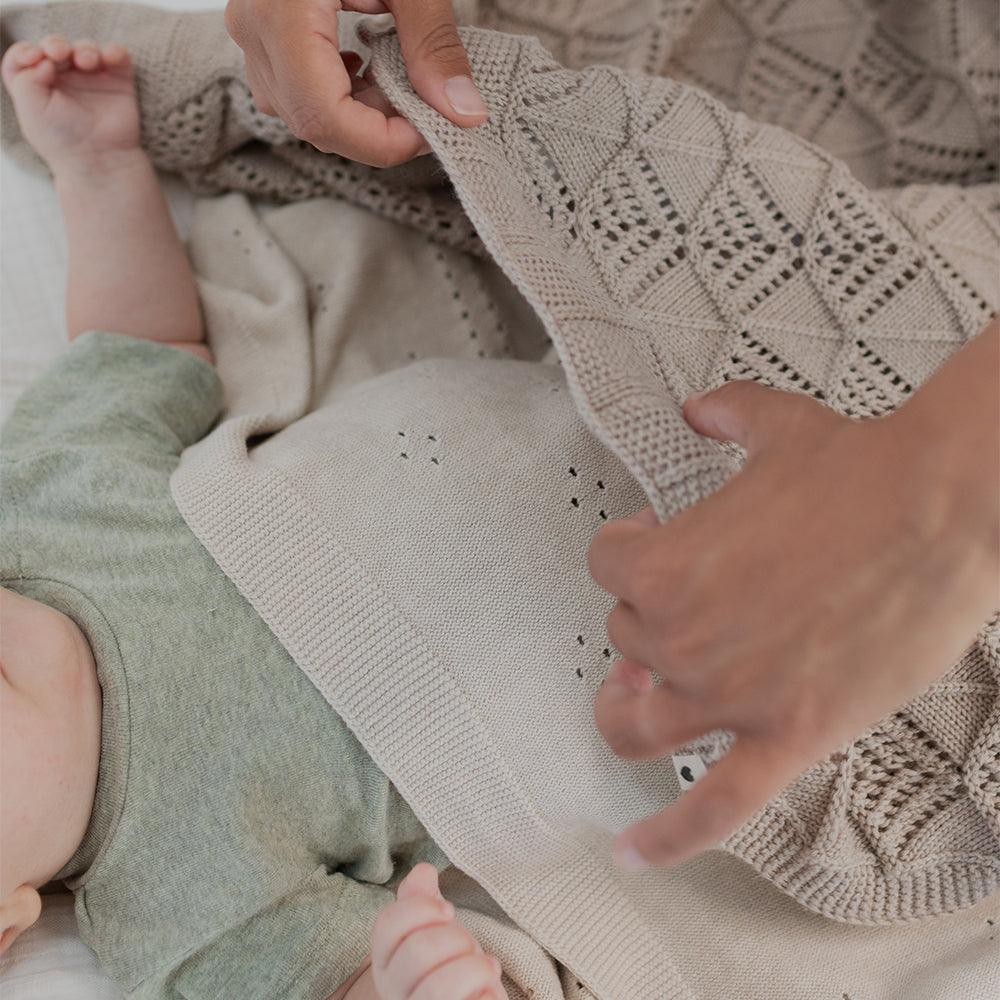 Knitted Blanket Pointelle - Ivory - BIBS