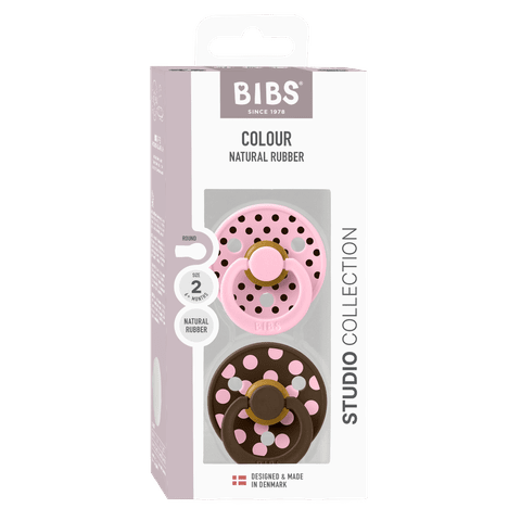 STUDIO Colour Pacifiers 2 Pack Polka - Baby Pink/Mocha
