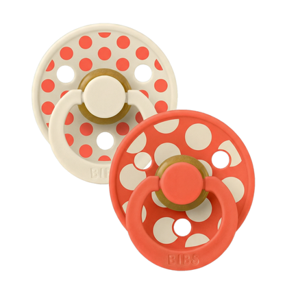 STUDIO Colour Pacifiers 2 Pack Polka - Ivory/Tango