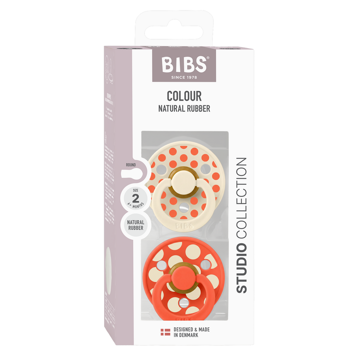 STUDIO Colour Pacifiers 2 Pack Polka - Ivory/Tango