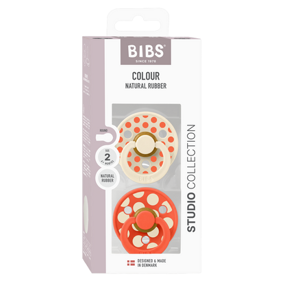 STUDIO Colour Pacifiers 2 Pack Polka - Ivory/Tango