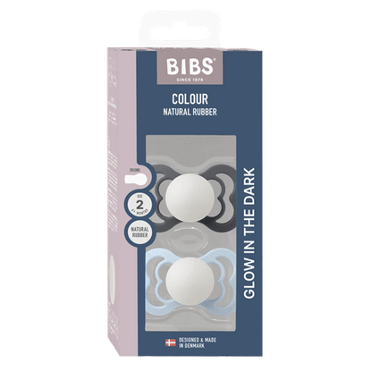 Supreme GLOW Pacifiers 2 Pack - Iron/Baby Blue