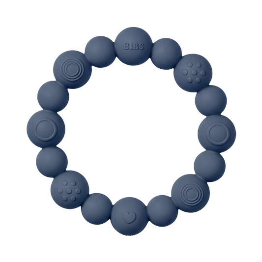 Beaded Teething Ring - Steel Blue