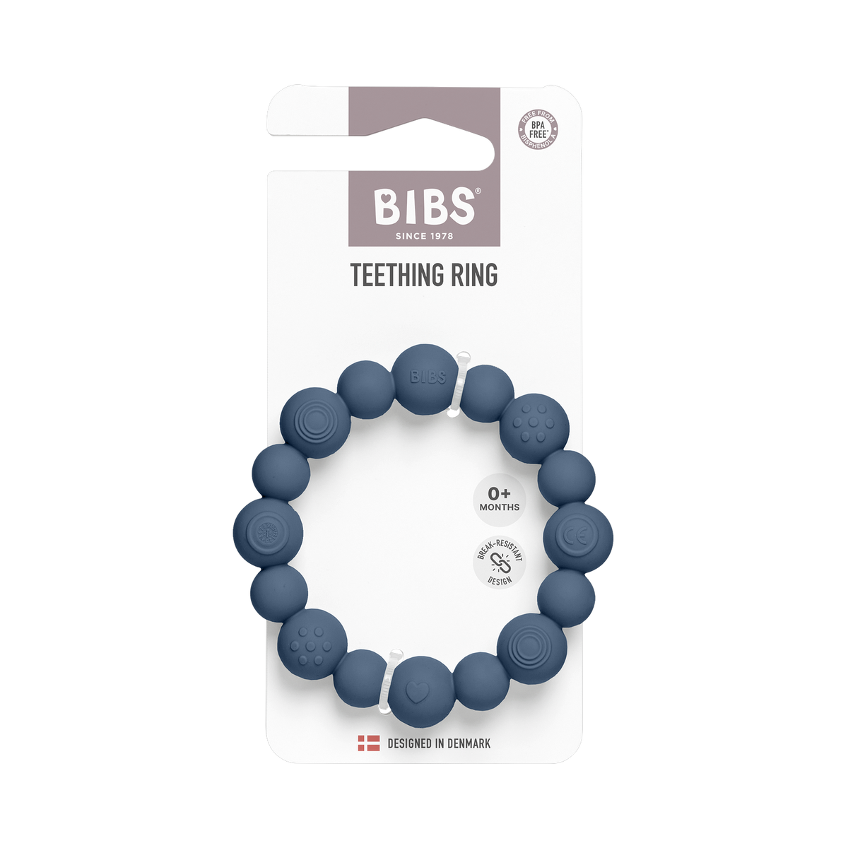 Beaded Teething Ring - Steel Blue