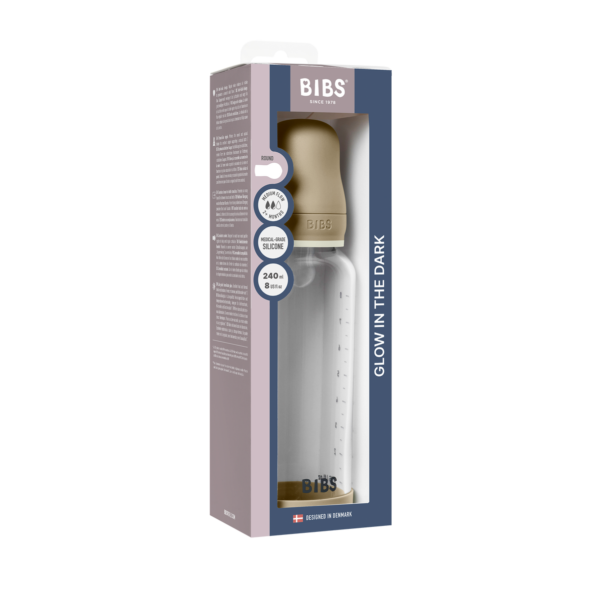 Baby Glass Bottle Glow Set 240ml Silicone - Vanilla