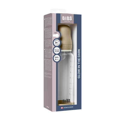 Baby Glass Bottle Glow Set 240ml Silicone - Vanilla