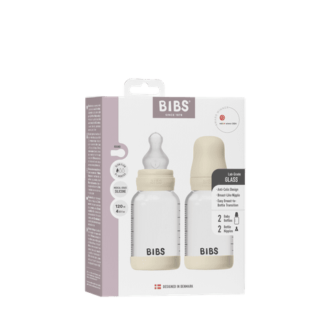 Baby Glass Bottle Set 120ml 2 Pack Silicone - Ivory