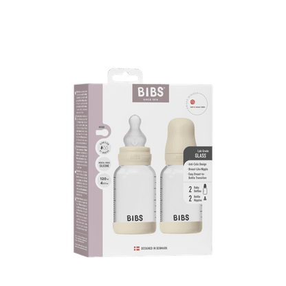 Baby Glass Bottle Set 120ml 2 Pack Silicone - Ivory