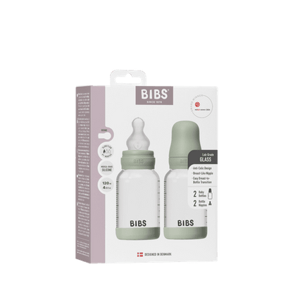 Baby Glass Bottle Set 120ml 2 Pack Silicone - Sage