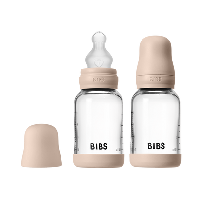 Baby Glass Bottle Set 120ml 2 Pack Silicone - Blush - BIBS