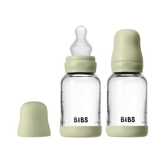 Baby Glass Bottle Set 120ml 2 Pack Silicone - Sage - BIBS