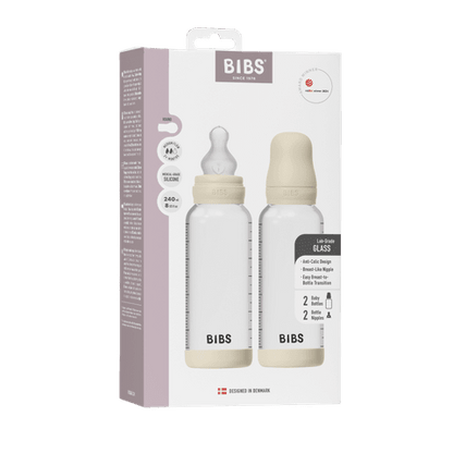 Baby Glass Bottle Set 240ml 2 Pack Silicone - Ivory