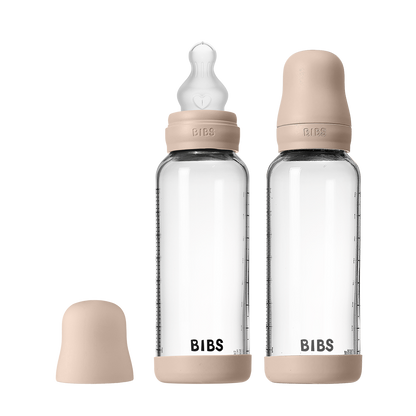 Baby Glass Bottle Set 240ml 2 Pack Silicone - Blush - BIBS