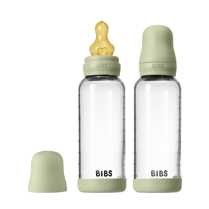 Baby Glass Bottle Set 240ml 2 Pack Latex - Sage - BIBS