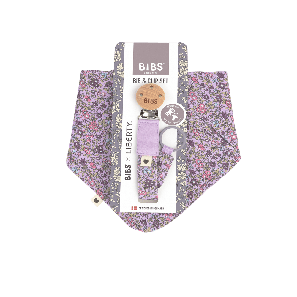 BIBS x LIBERTY Bib & Clip Set Chamomile Lawn - Violet Sky - BIBS