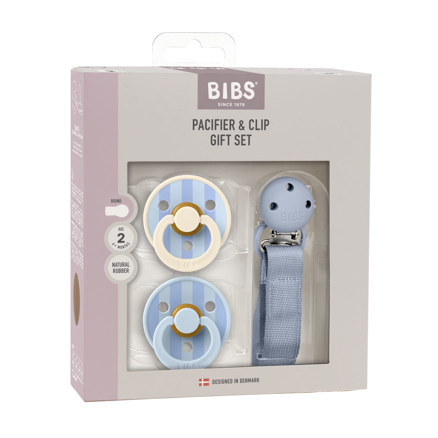 Colour Pacifier & Loop Clip Gift Set - Pin & Block - Dusty Blue