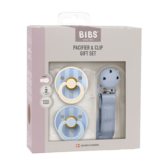 Colour Pacifier & Loop Clip Gift Set - Pin & Block - Dusty Blue