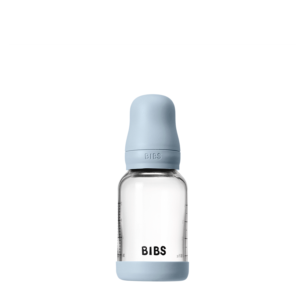 Baby Glass Bottle Set 4oz Silicone - Baby Blue