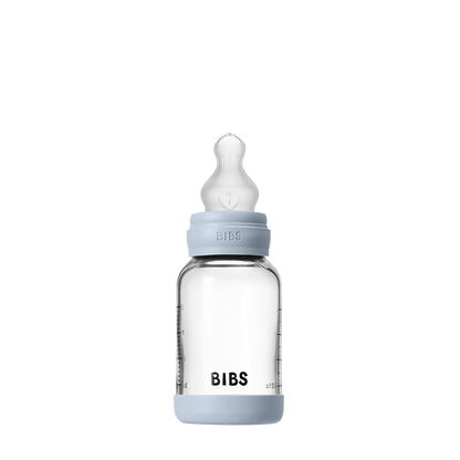 Baby Glass Bottle Set 4oz Silicone - Baby Blue