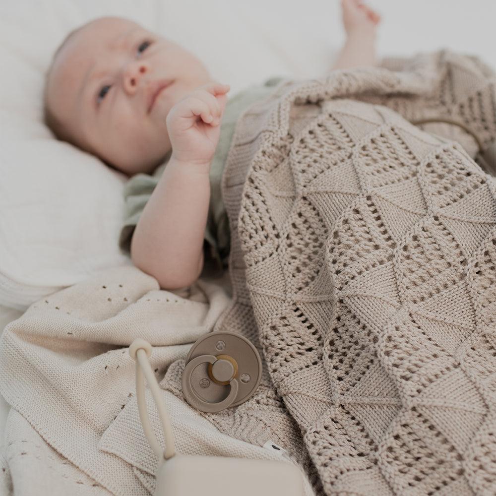Knitted Blanket Pointelle - Ivory - BIBS