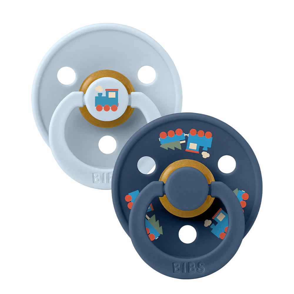 Colour Holiday Train Pacifiers 2 Pack - Baby Blue/Steel Blue - BIBS