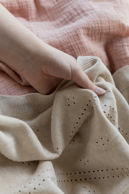 Knitted Blanket Pointelle Ivory